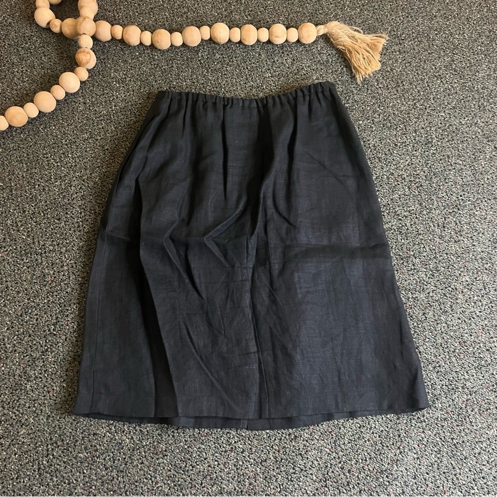HARVE BENARD Modest 100% Linen Charcoal Grey Black Midi Knee-Length Pencil Skirt
